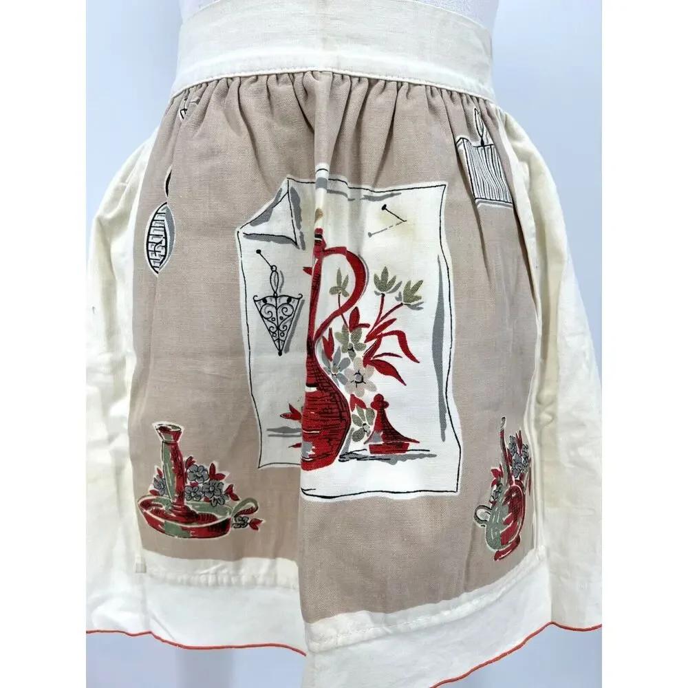 Vintage Kitchen Apron Handmade Ivory Decanter Candle Print